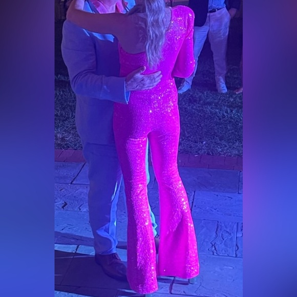 Debbie Carroll Hot Pink sequin Jumpsuit - Picture 5 of 5
